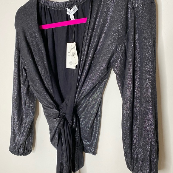 Express x Negin Mirsalehi black metallic wrap top - Picture 8 of 9